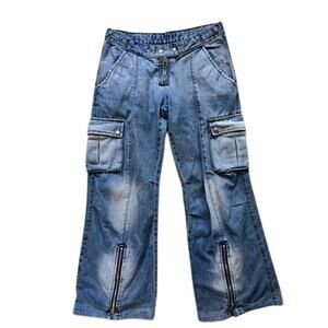 Y2K Low Rise Cargo Jeans XS/S Blue Denim Zipper Hem Miss Sixty Style
